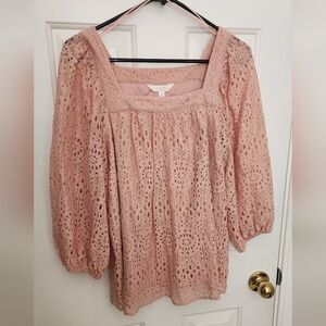 LC Lauren Conrad Pink Embellished Blouse with Relaxed Fit - Medium